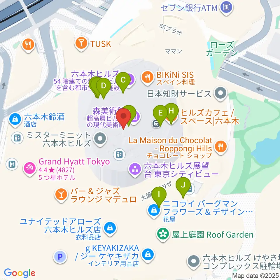 森美術館周辺のカフェ一覧地図
