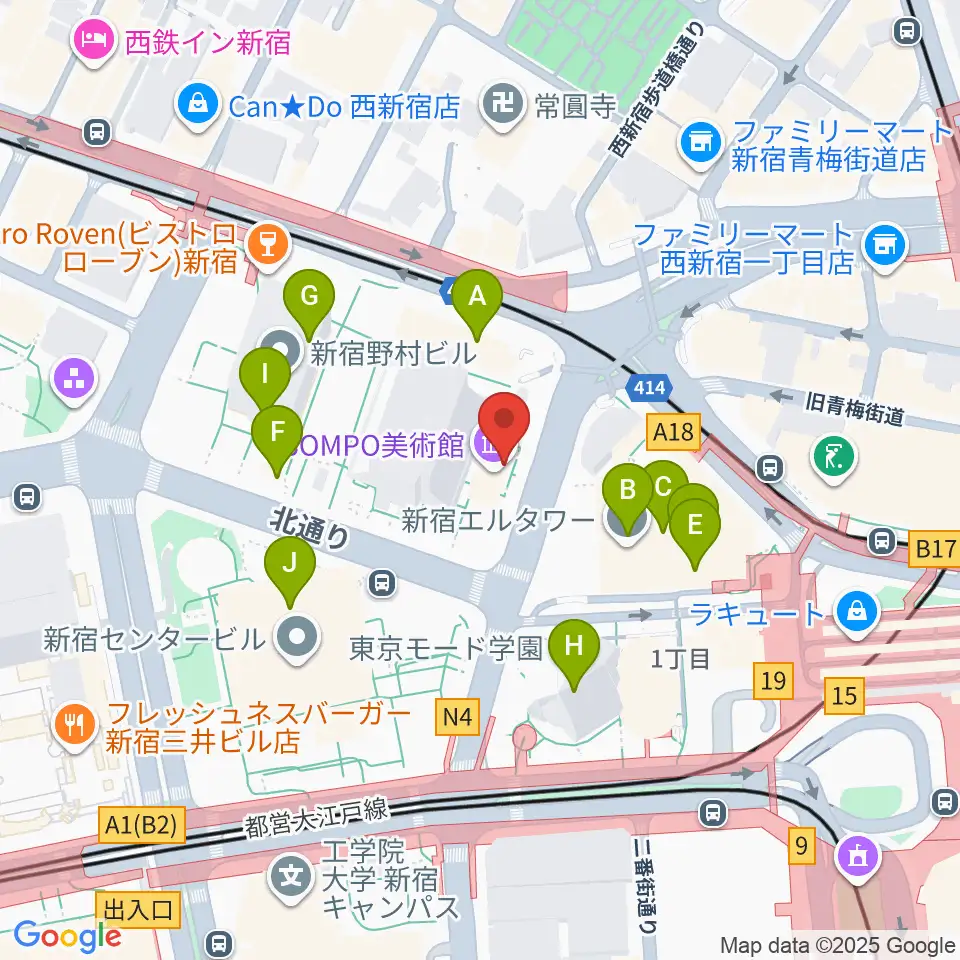 SOMPO美術館周辺のカフェ一覧地図