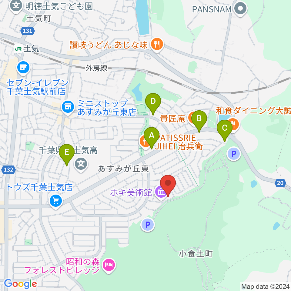 ホキ美術館周辺のカフェ一覧地図