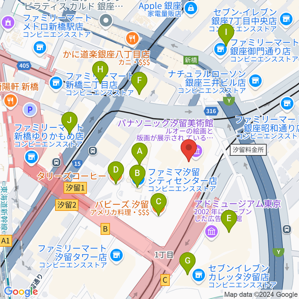 パナソニック汐留美術館周辺のカフェ一覧地図