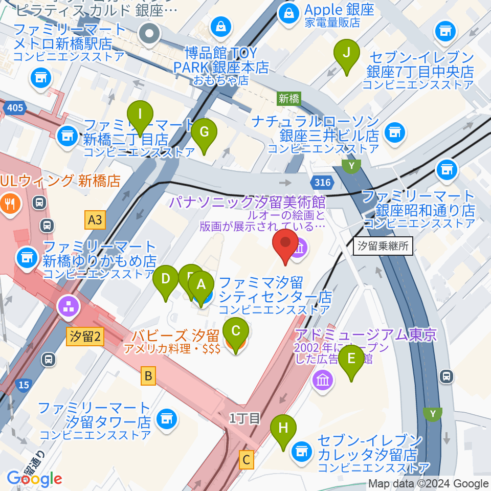 パナソニック汐留美術館周辺のカフェ一覧地図