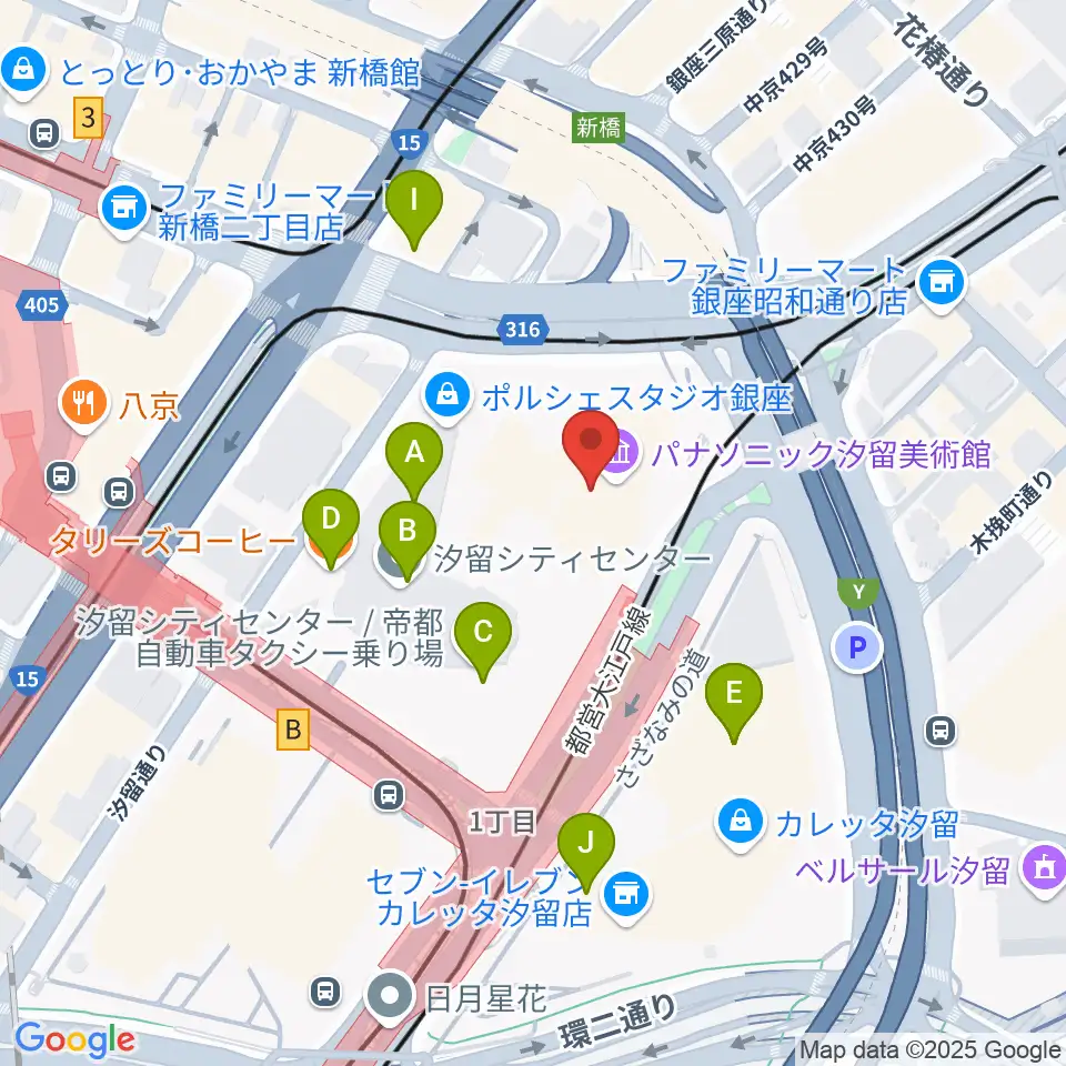 パナソニック汐留美術館周辺のカフェ一覧地図