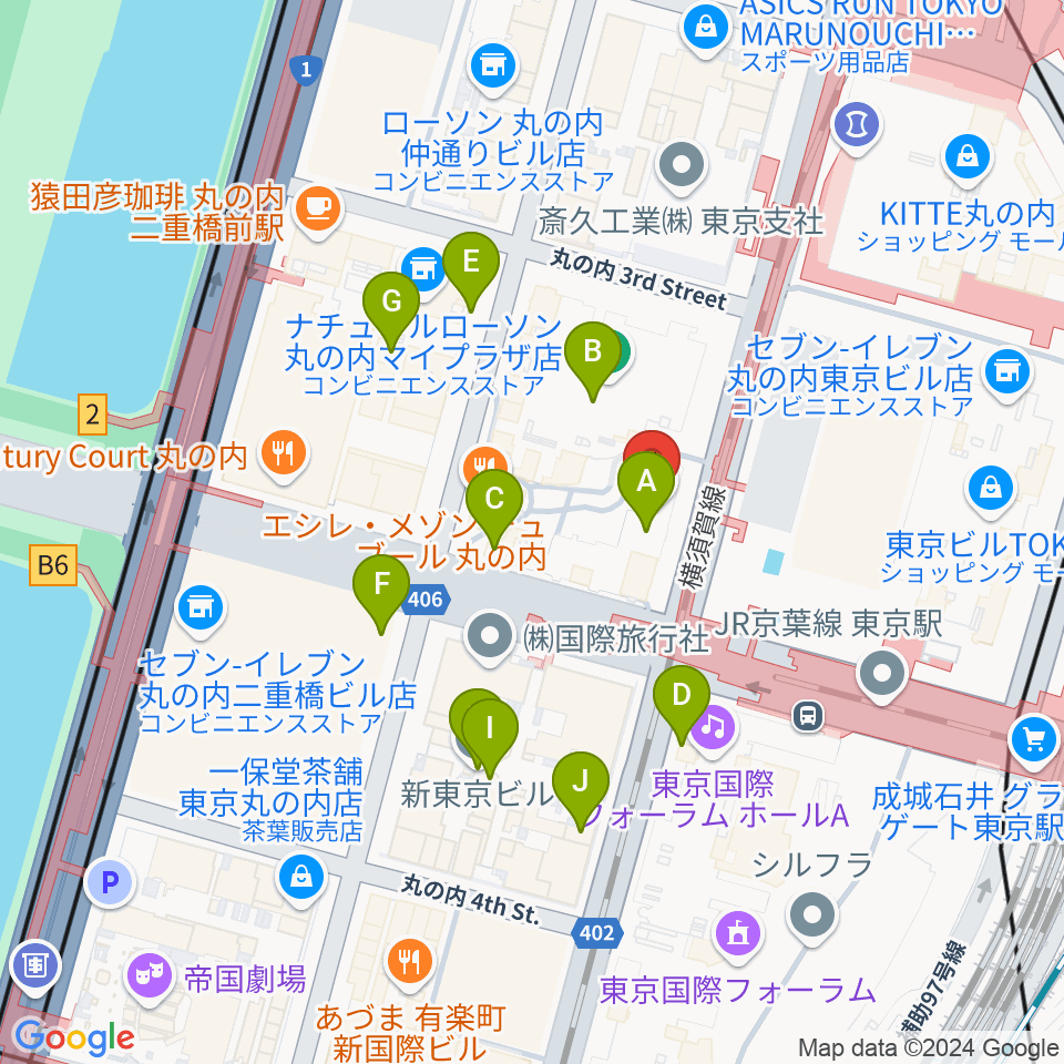 三菱一号館美術館周辺のカフェ一覧地図