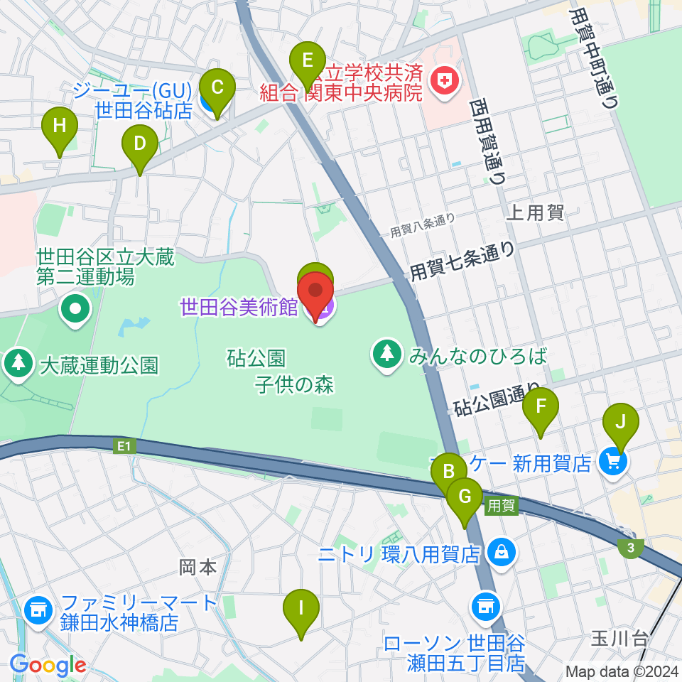 世田谷美術館周辺のカフェ一覧地図