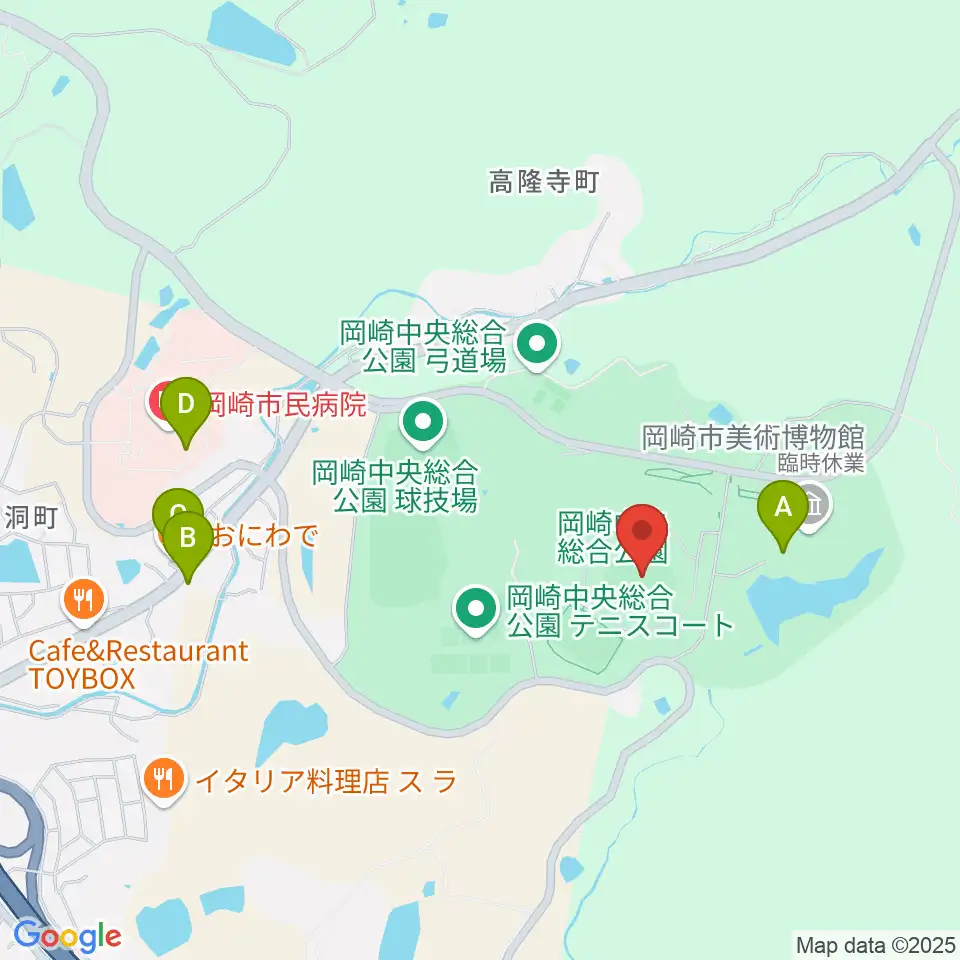 岡崎レッドダイヤモンドスタジアム周辺のカフェ一覧地図