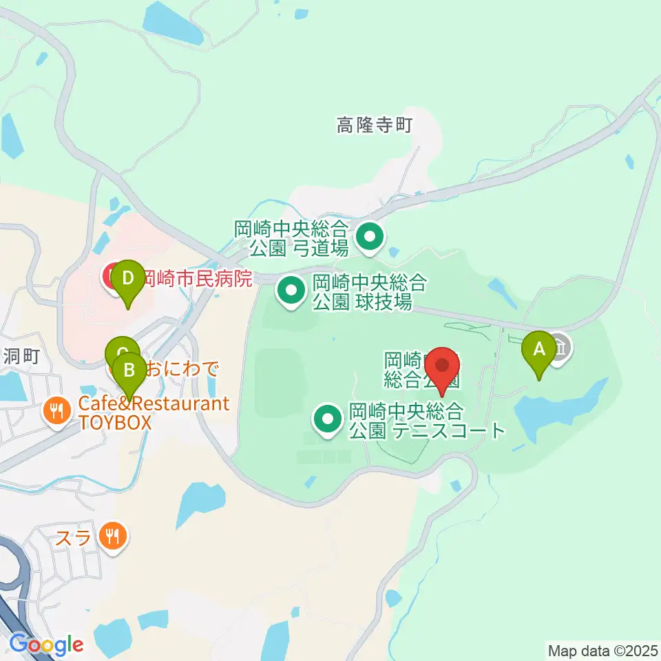 岡崎レッドダイヤモンドスタジアム周辺のカフェ一覧地図