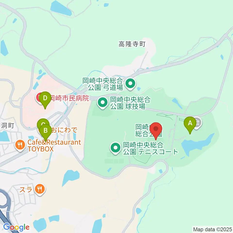 岡崎レッドダイヤモンドスタジアム周辺のカフェ一覧地図
