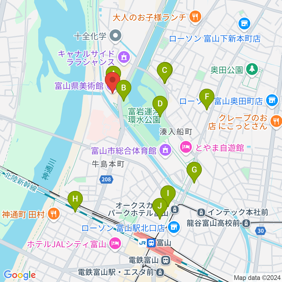 富山県美術館周辺のカフェ一覧地図