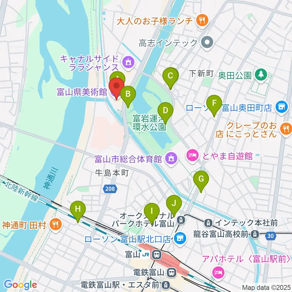 富山県美術館周辺のカフェ一覧地図