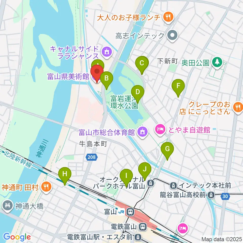 富山県美術館周辺のカフェ一覧地図