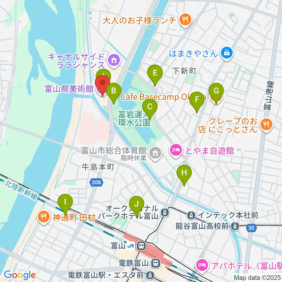 富山県美術館周辺のカフェ一覧地図