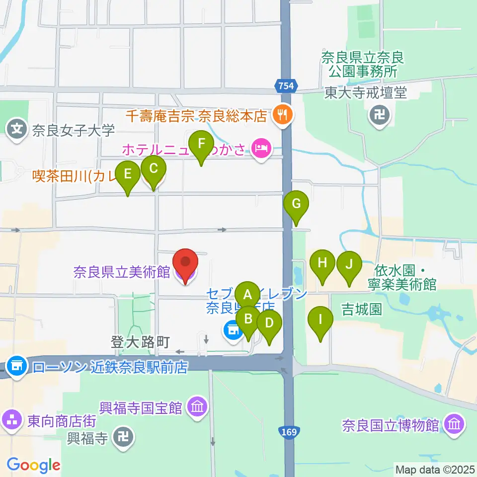奈良県立美術館周辺のカフェ一覧地図