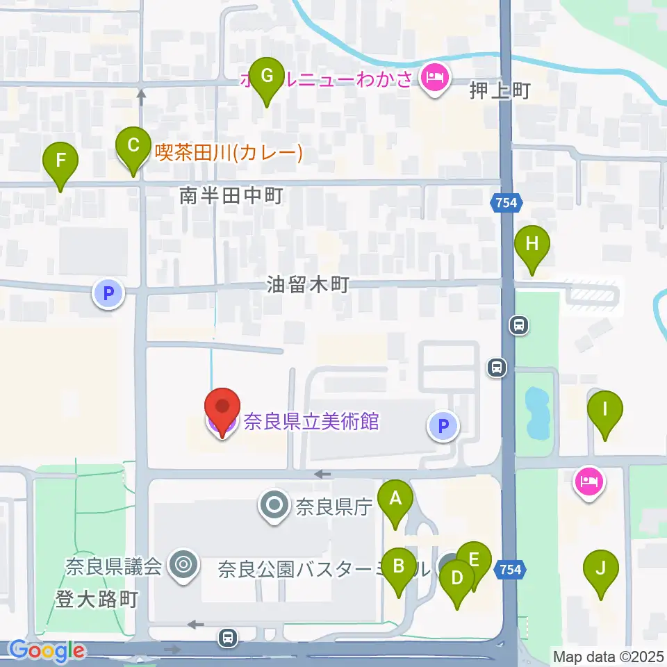 奈良県立美術館周辺のカフェ一覧地図