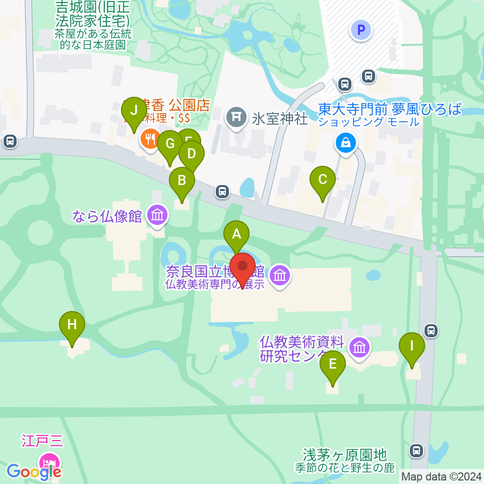 奈良国立博物館周辺のカフェ一覧地図