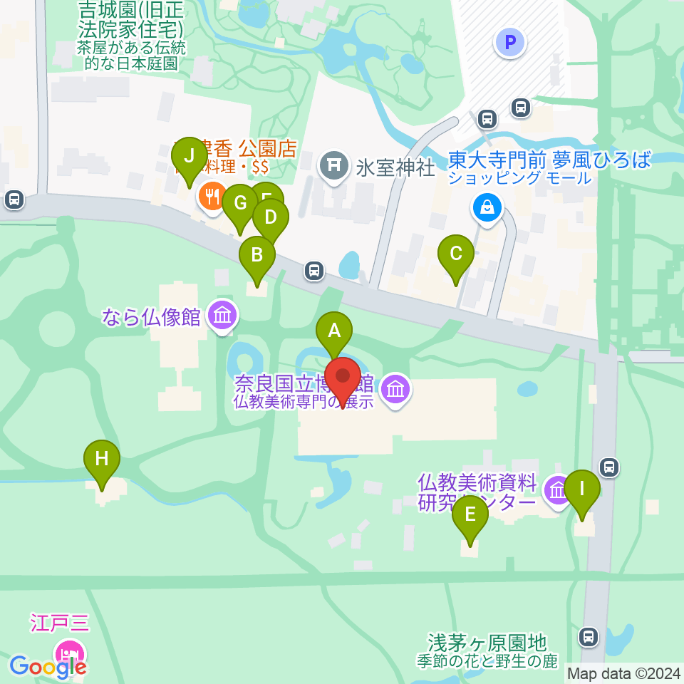 奈良国立博物館周辺のカフェ一覧地図