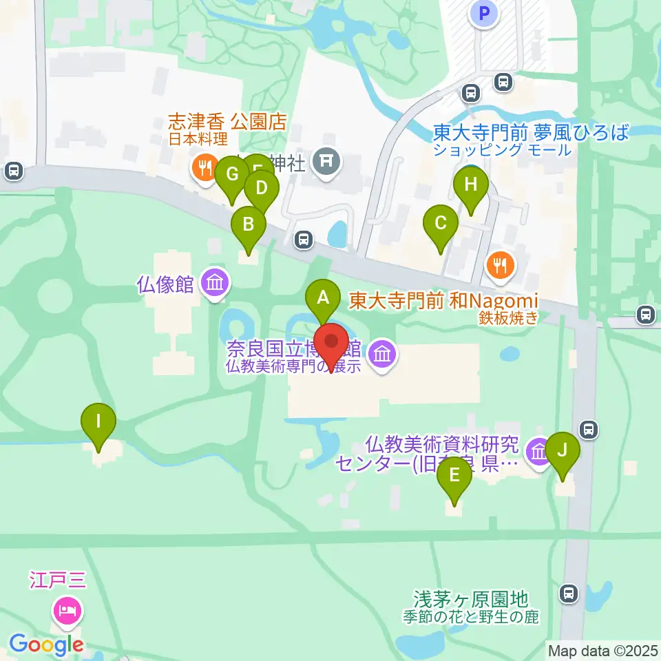 奈良国立博物館周辺のカフェ一覧地図