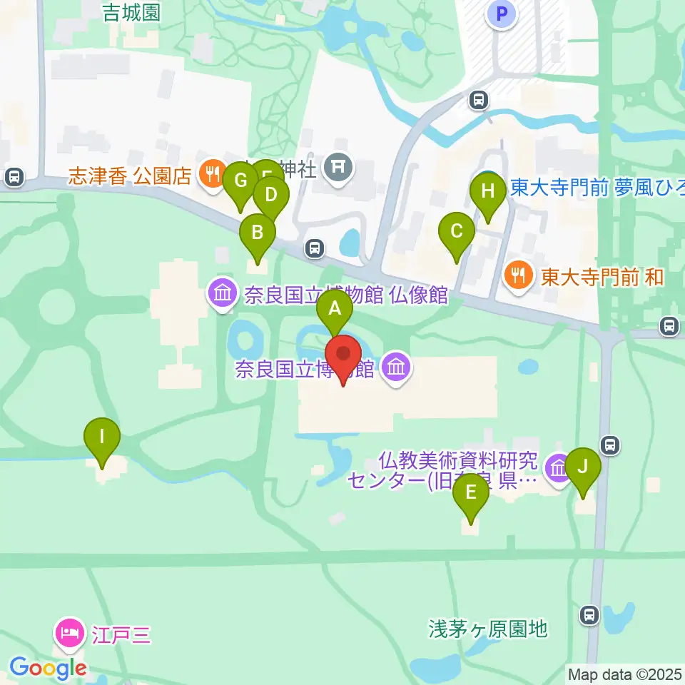 奈良国立博物館周辺のカフェ一覧地図