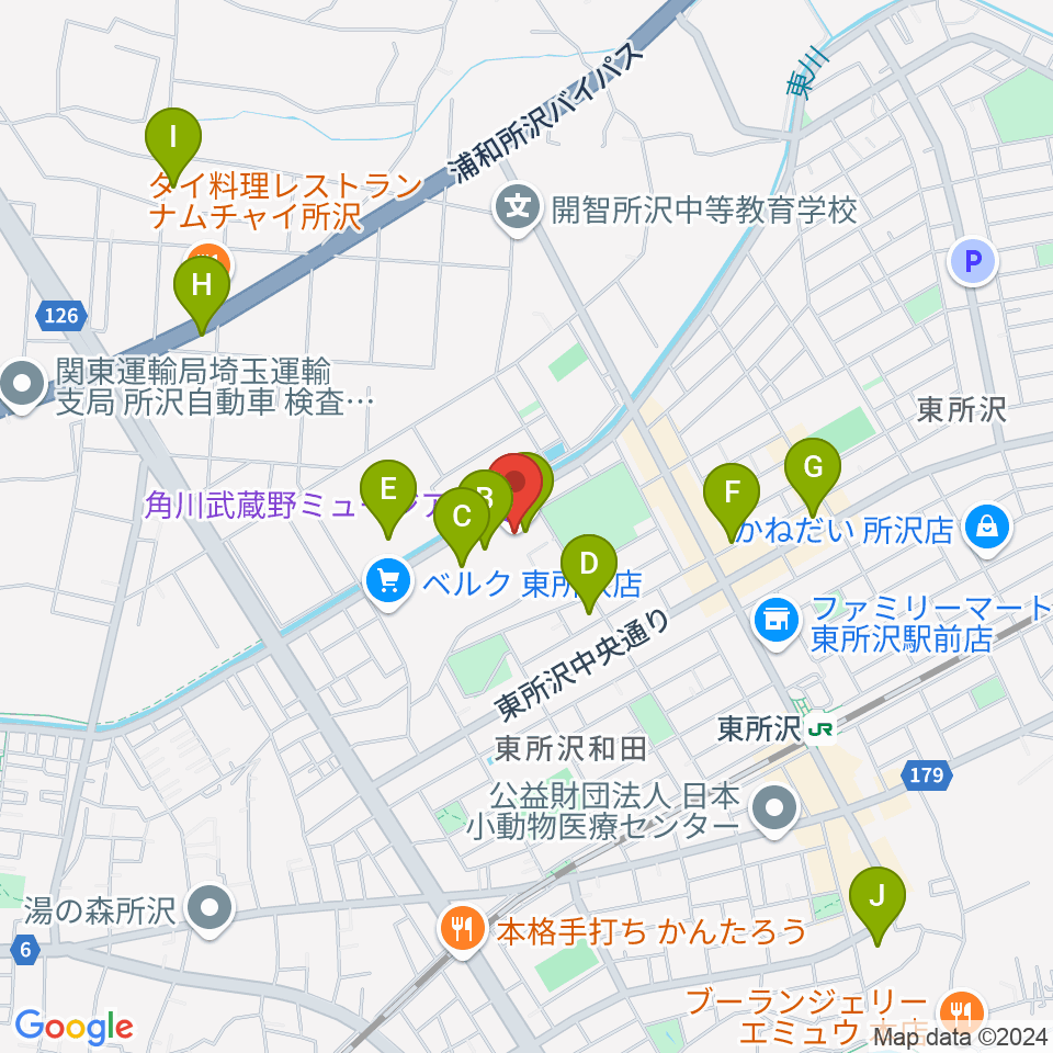 角川武蔵野ミュージアム周辺のカフェ一覧地図