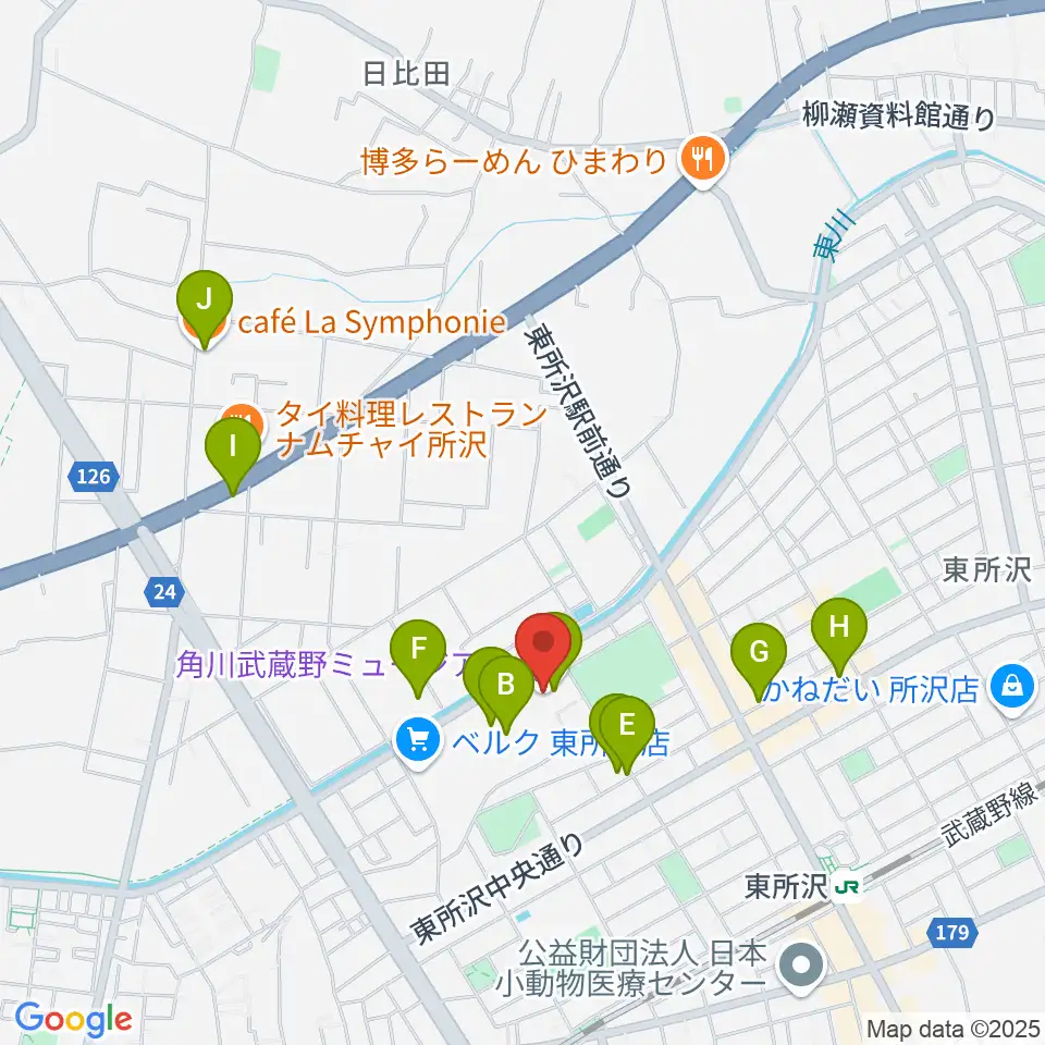 角川武蔵野ミュージアム周辺のカフェ一覧地図
