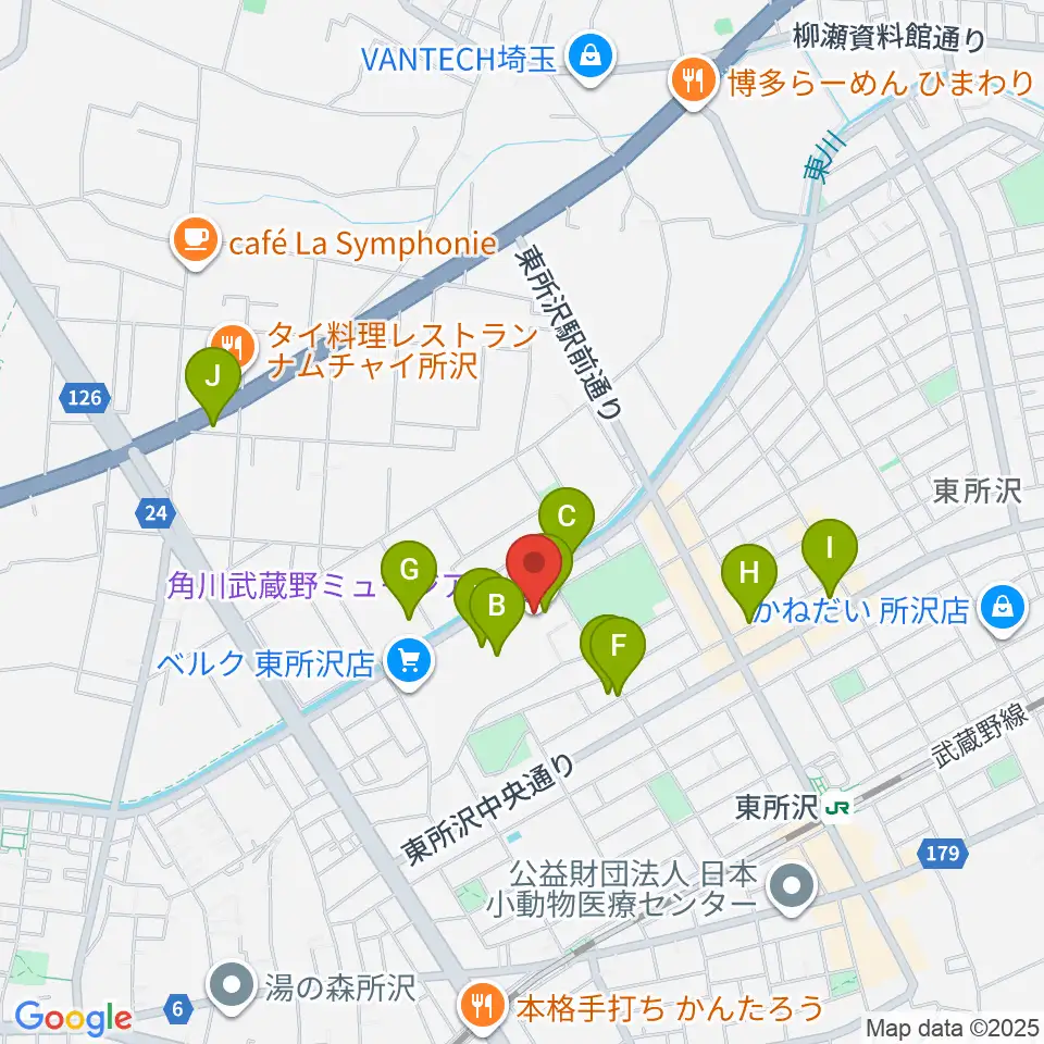 角川武蔵野ミュージアム周辺のカフェ一覧地図