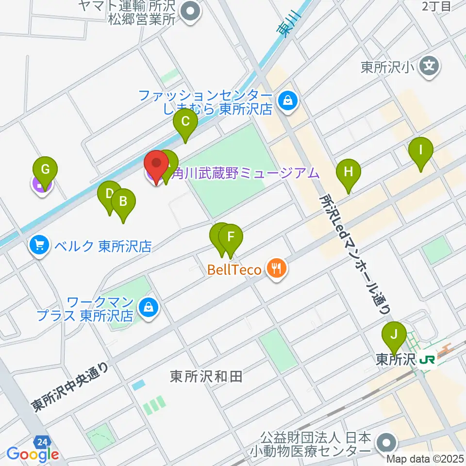 角川武蔵野ミュージアム周辺のカフェ一覧地図