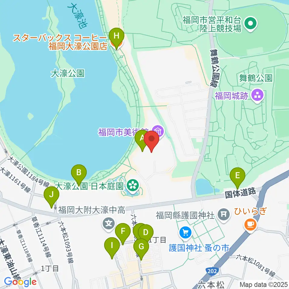 福岡市美術館周辺のカフェ一覧地図