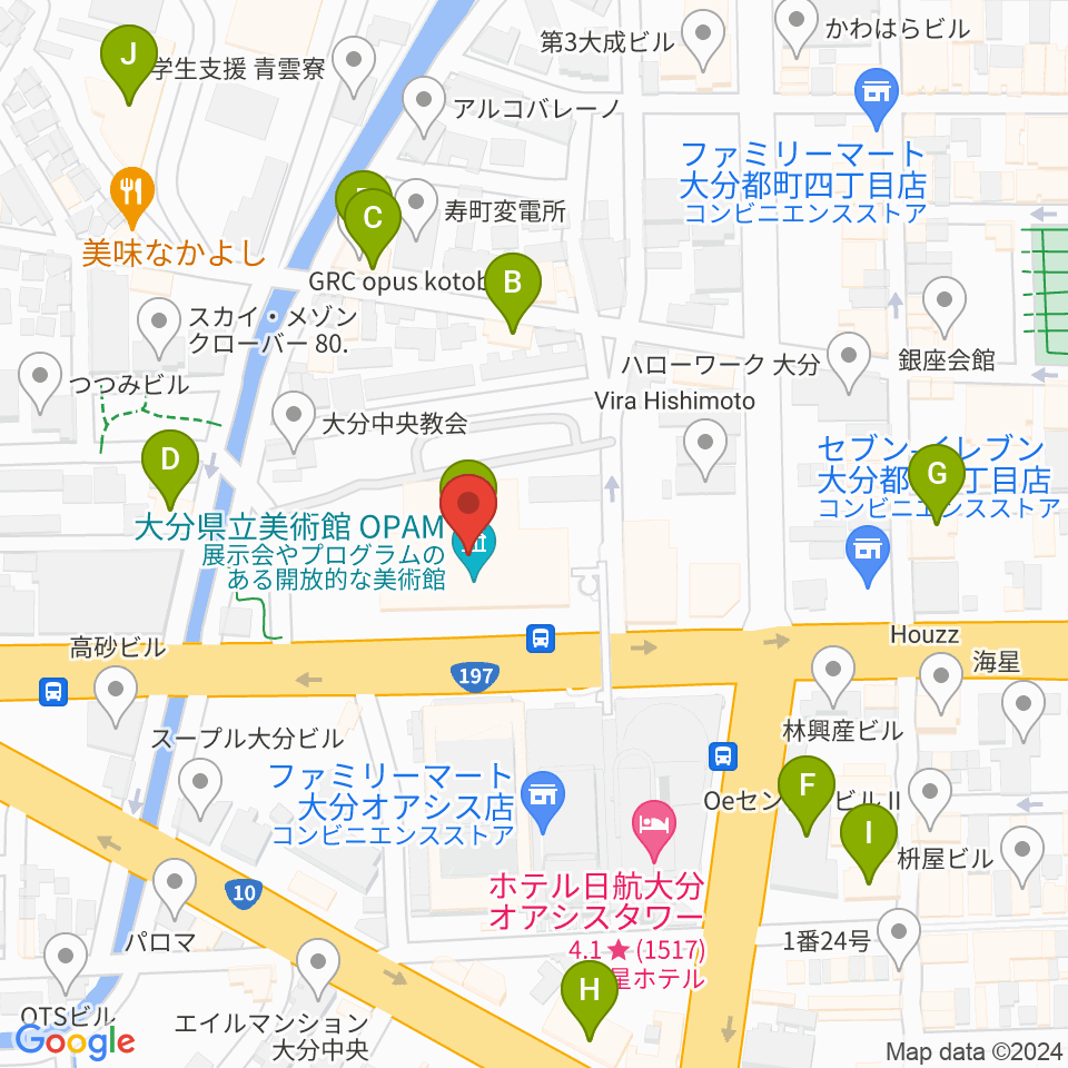 大分県立美術館（OPAM）周辺のカフェ一覧地図