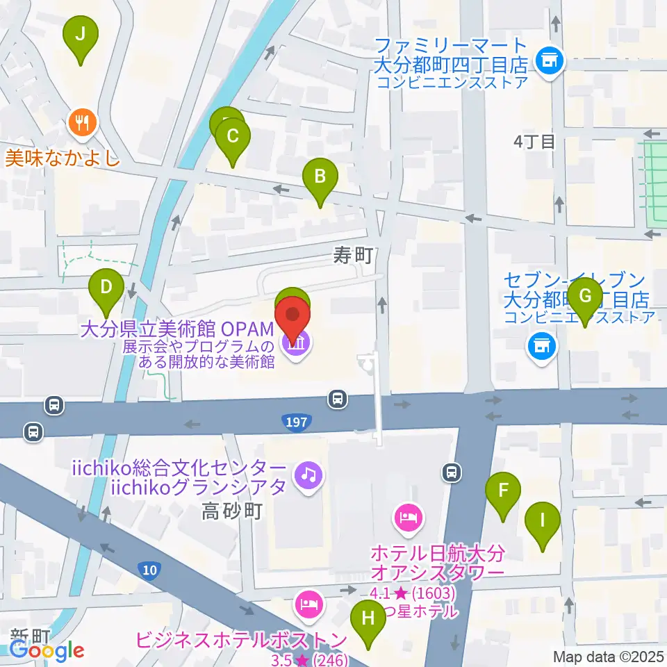大分県立美術館(OPAM)周辺のカフェ一覧地図