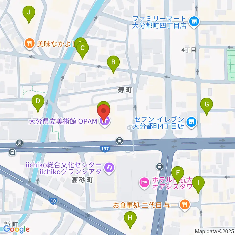 大分県立美術館(OPAM)周辺のカフェ一覧地図