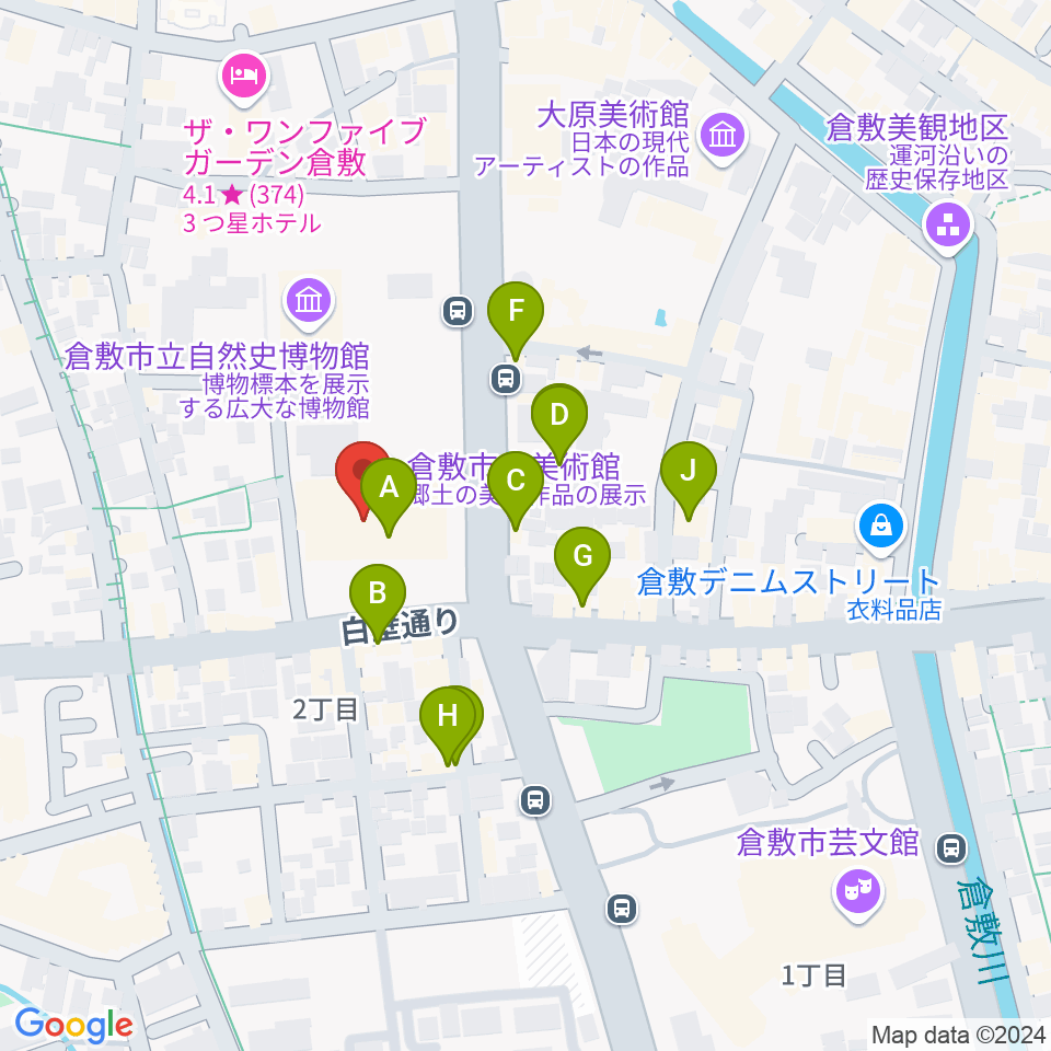 倉敷市立美術館周辺のカフェ一覧地図