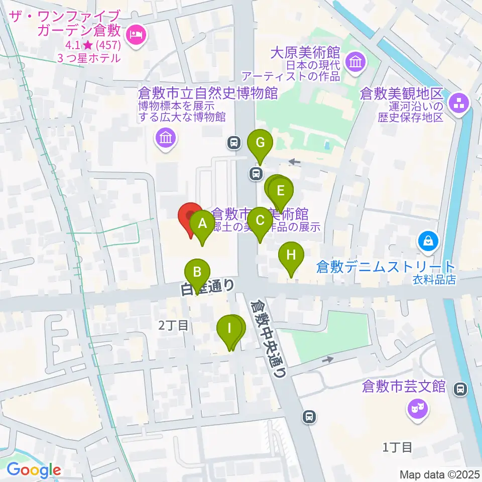 倉敷市立美術館周辺のカフェ一覧地図