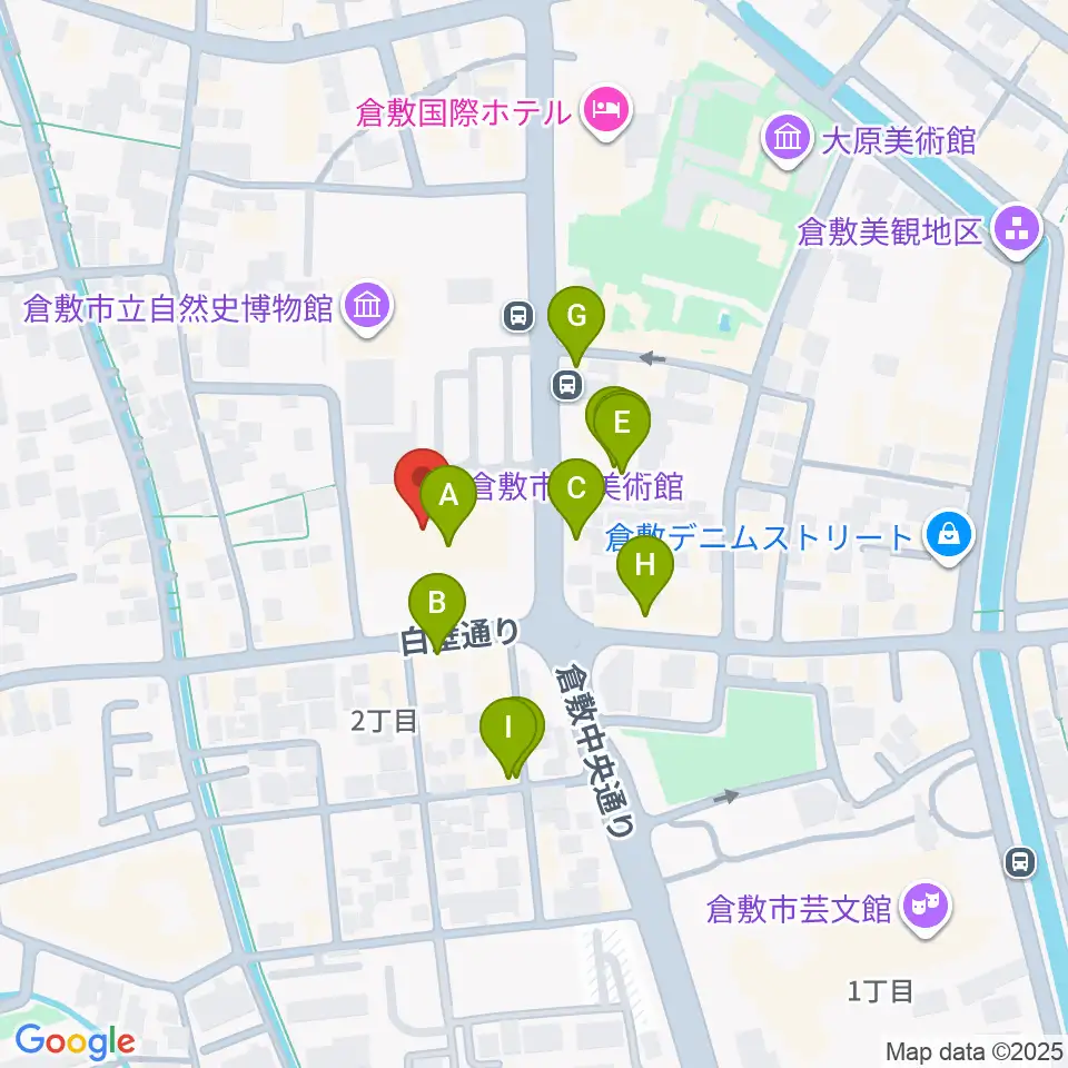 倉敷市立美術館周辺のカフェ一覧地図