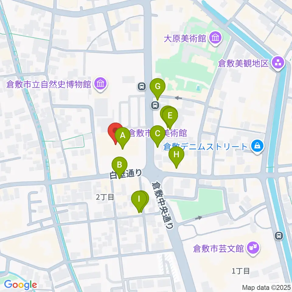 倉敷市立美術館周辺のカフェ一覧地図