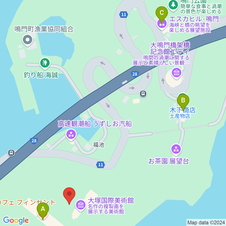 大塚国際美術館周辺のカフェ一覧地図