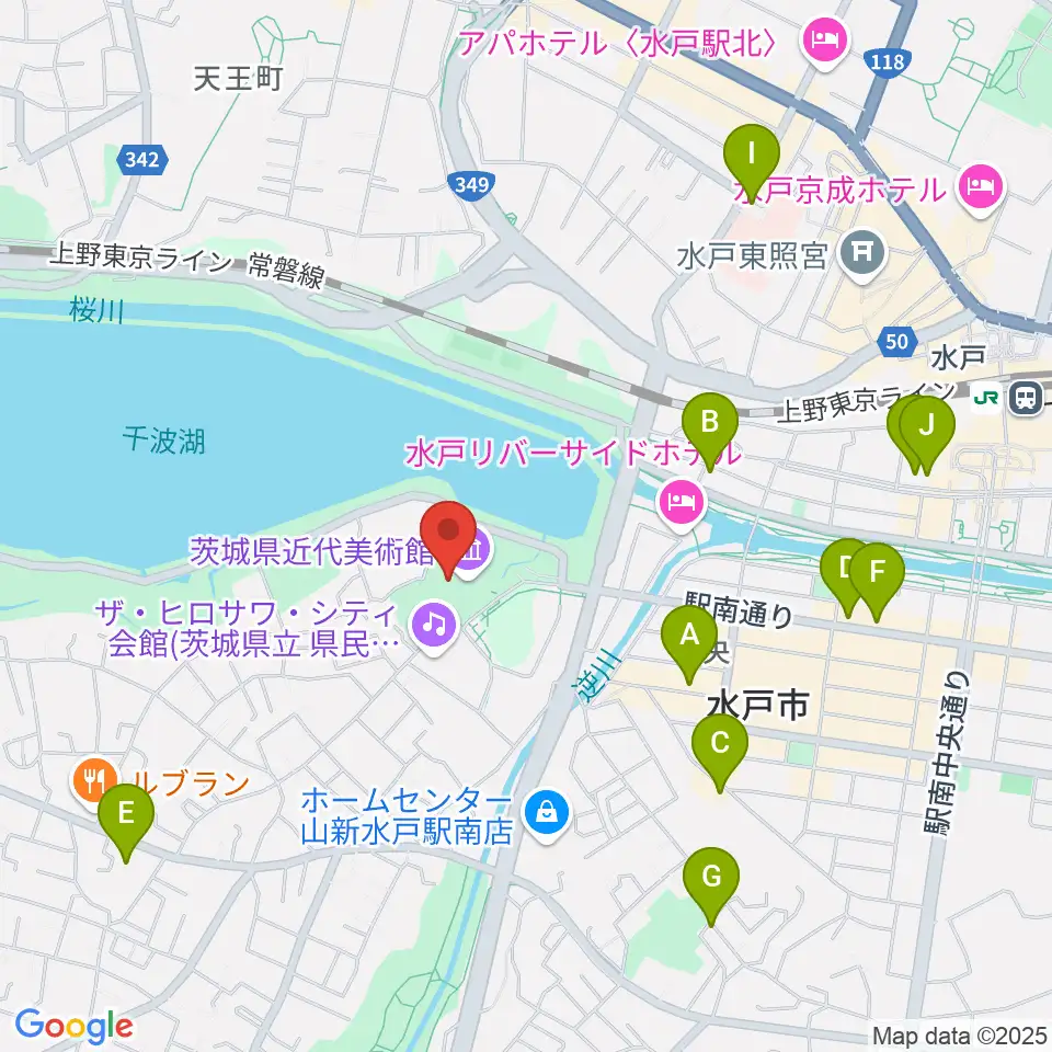 茨城県近代美術館周辺のカフェ一覧地図