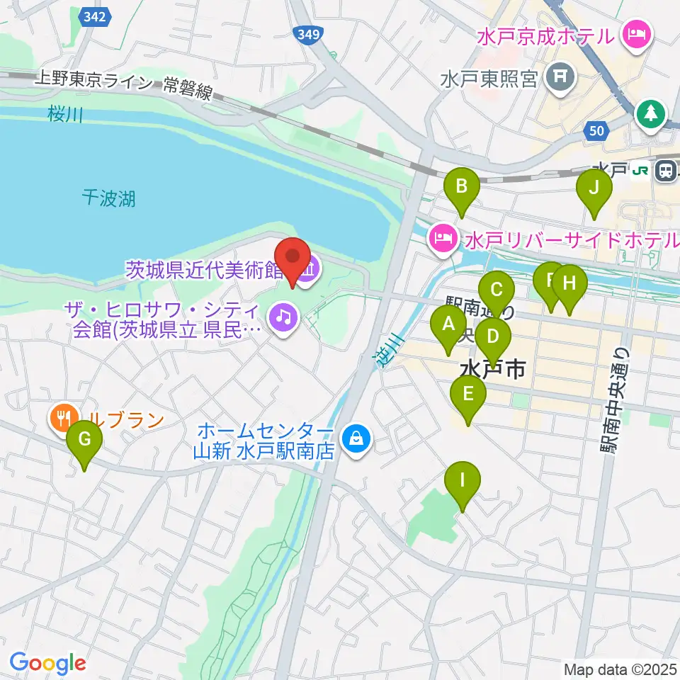 茨城県近代美術館周辺のカフェ一覧地図
