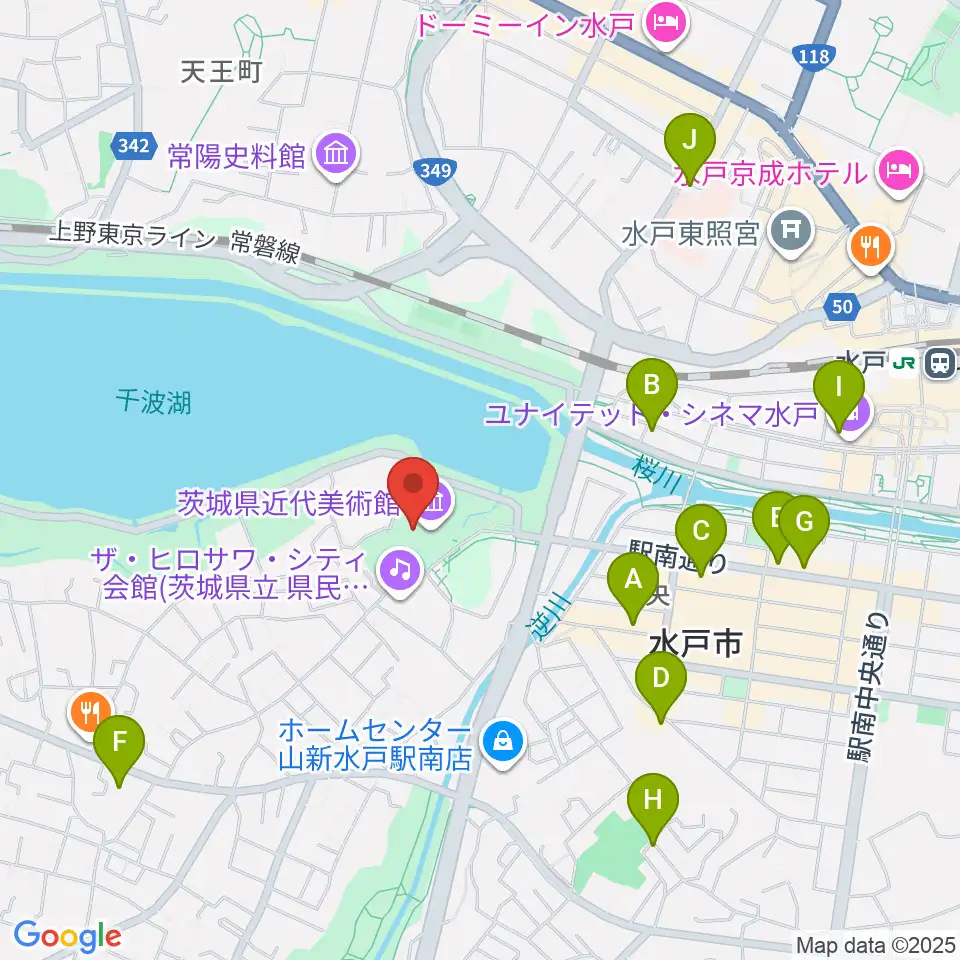 茨城県近代美術館周辺のカフェ一覧地図