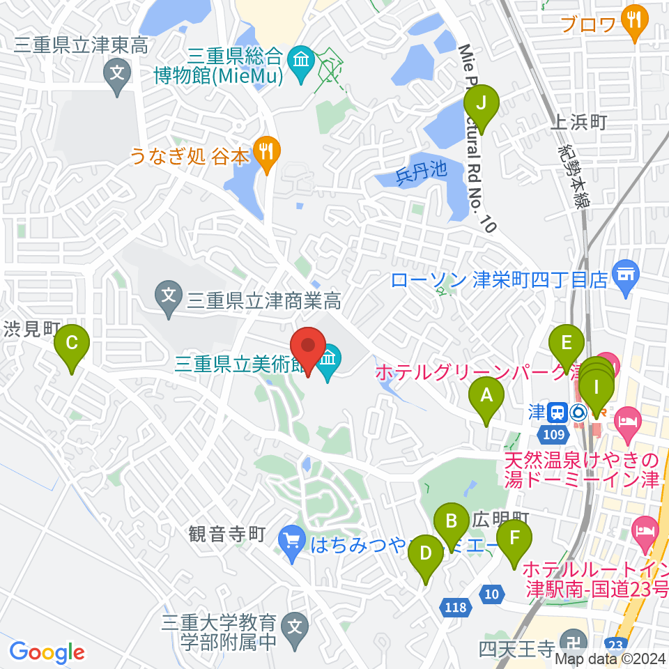 三重県立美術館周辺のカフェ一覧地図