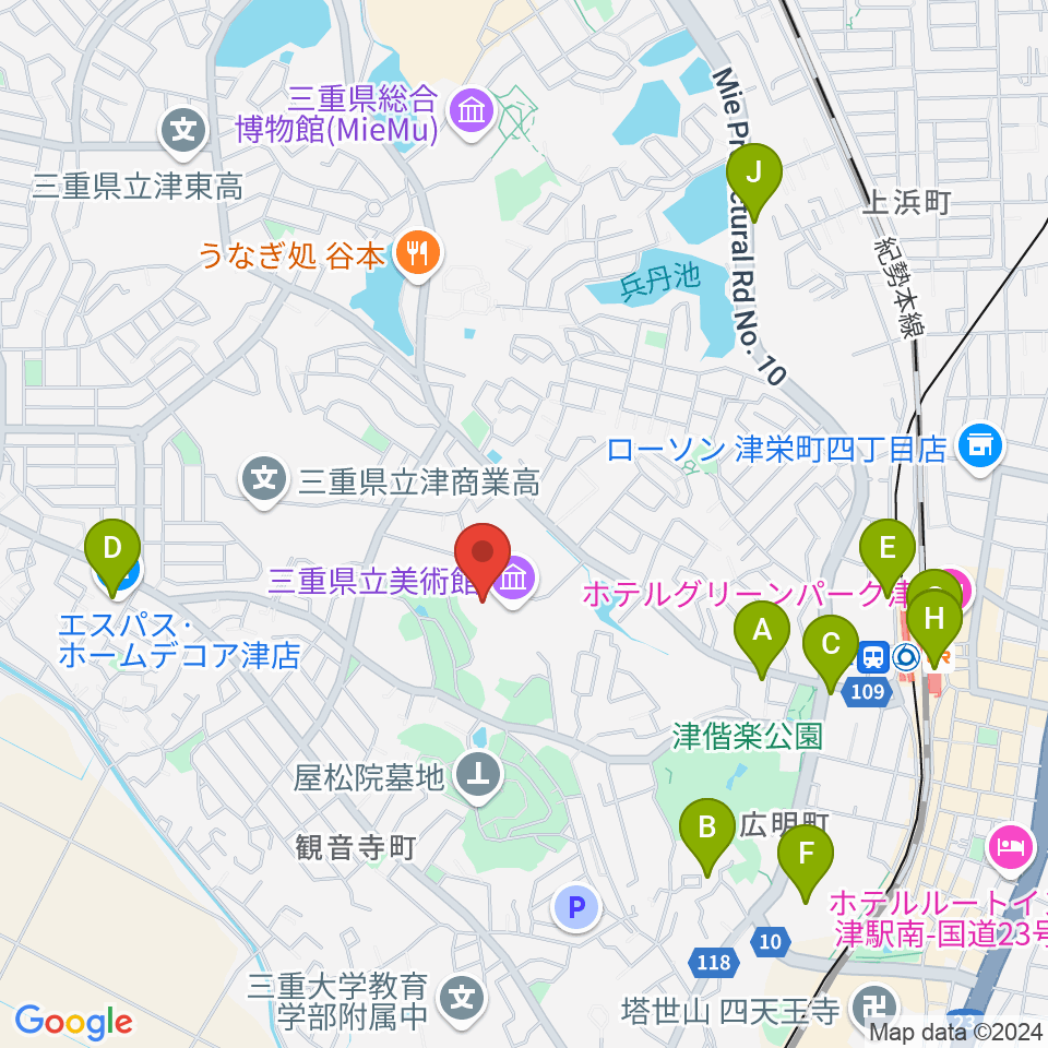 三重県立美術館周辺のカフェ一覧地図