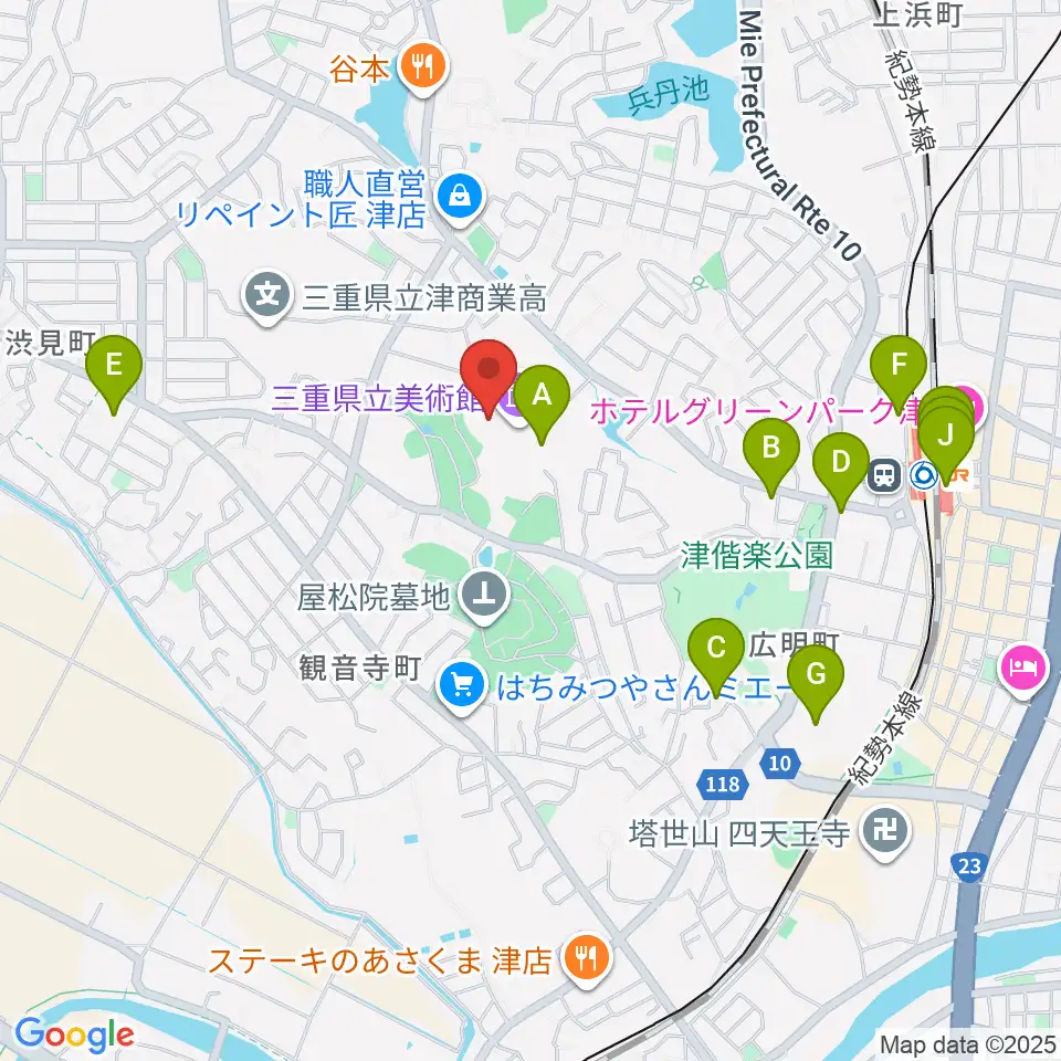 三重県立美術館周辺のカフェ一覧地図