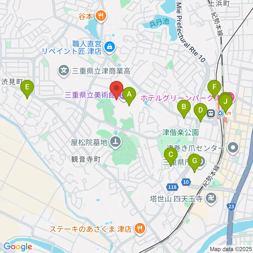 三重県立美術館周辺のカフェ一覧地図