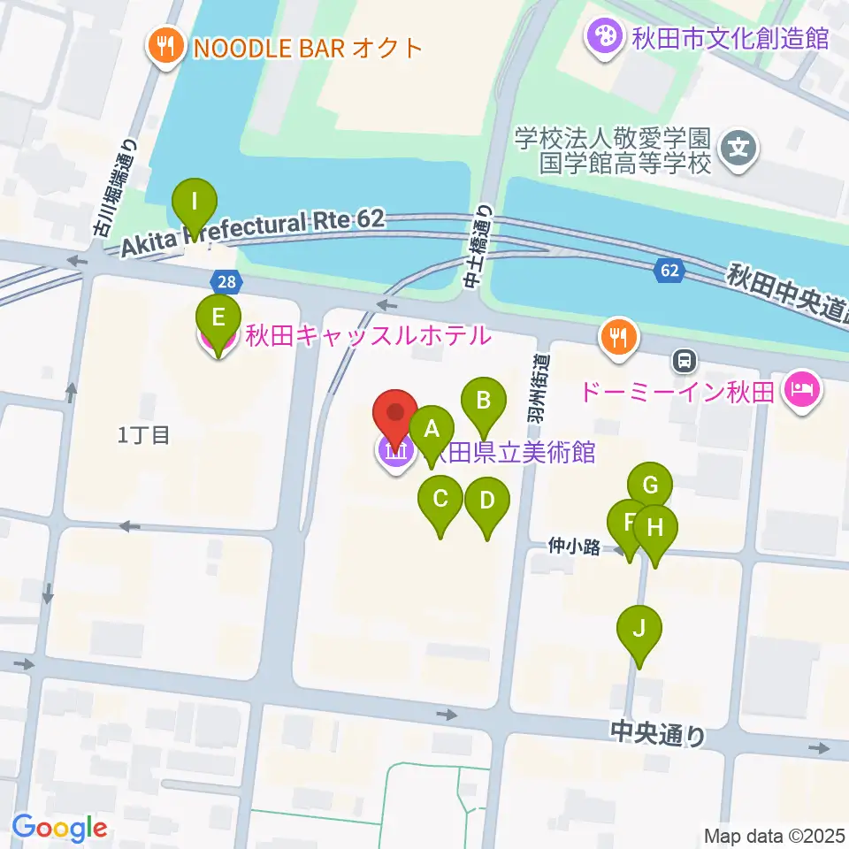 秋田県立美術館周辺のカフェ一覧地図