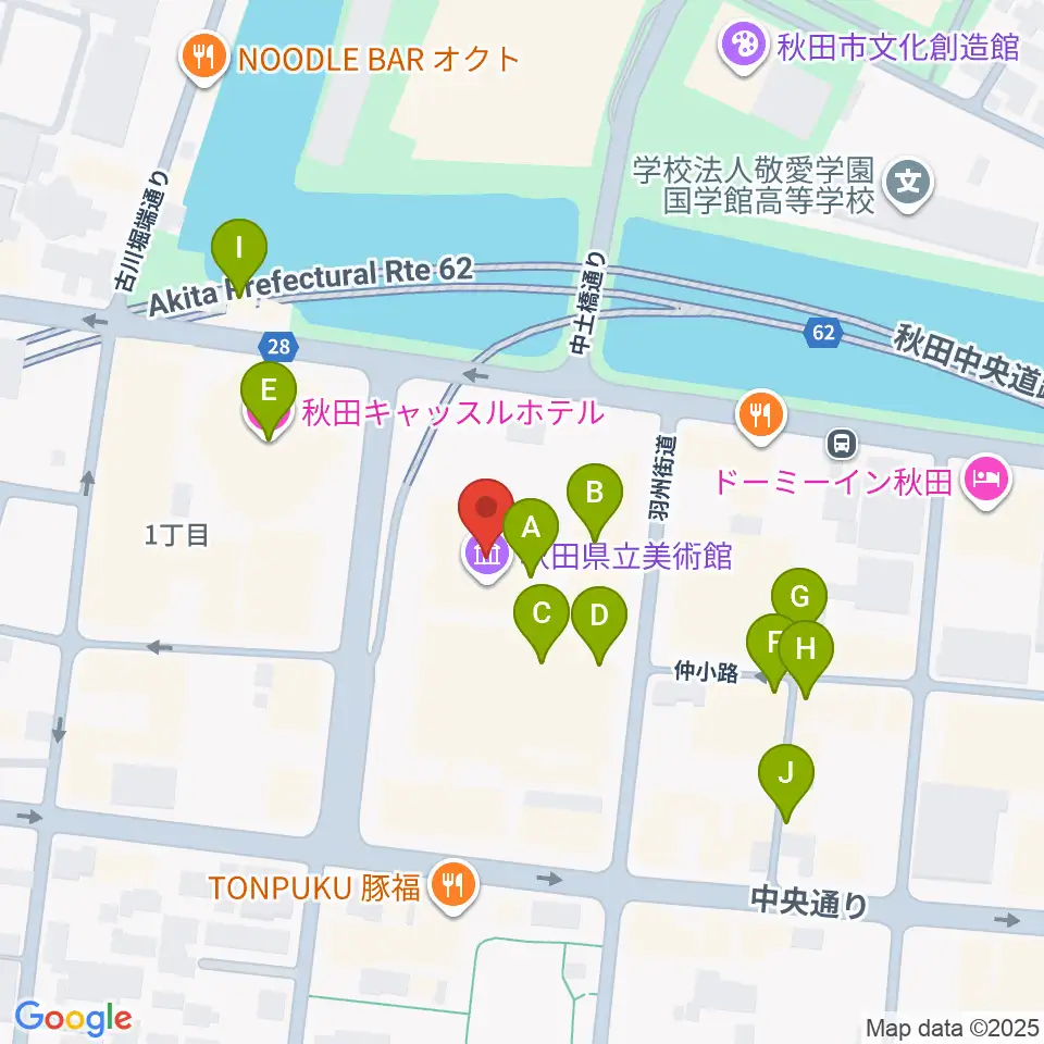 秋田県立美術館周辺のカフェ一覧地図