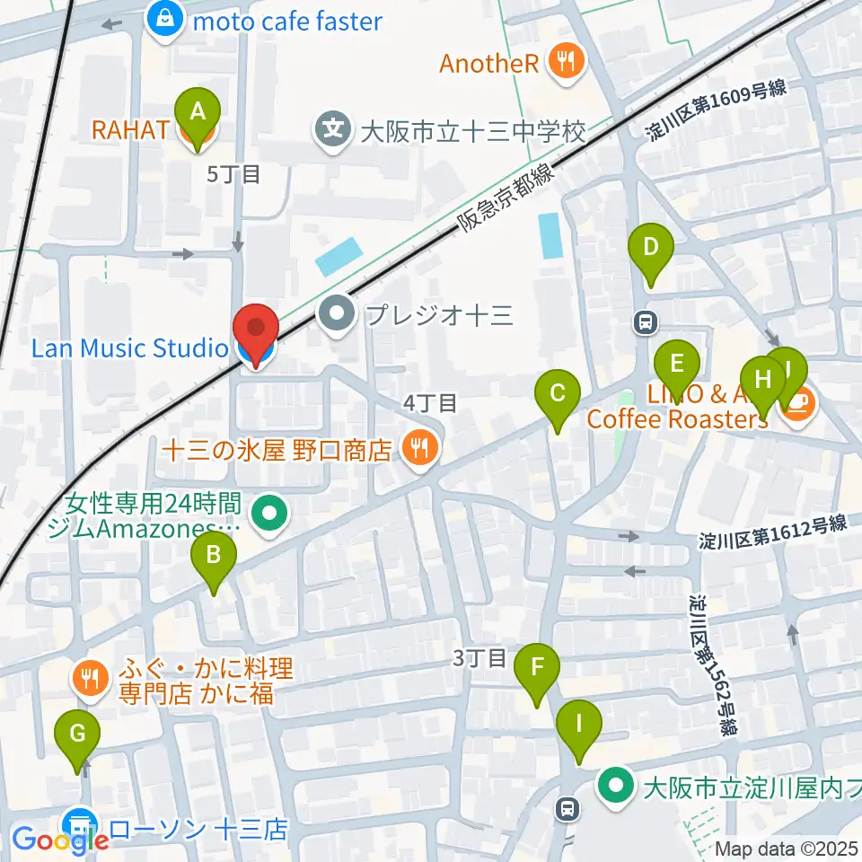 Lan Music Studio周辺のカフェ一覧地図
