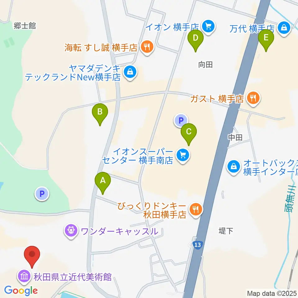 秋田県立近代美術館周辺のカフェ一覧地図
