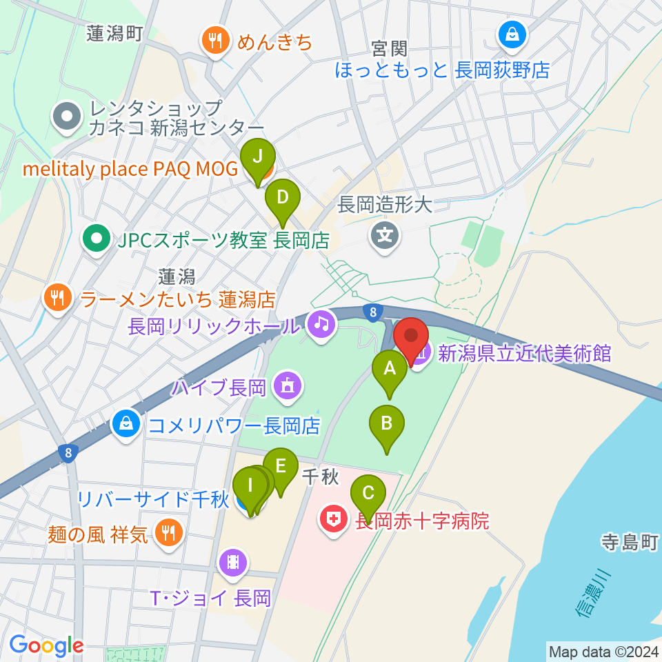 新潟県立近代美術館周辺のカフェ一覧地図