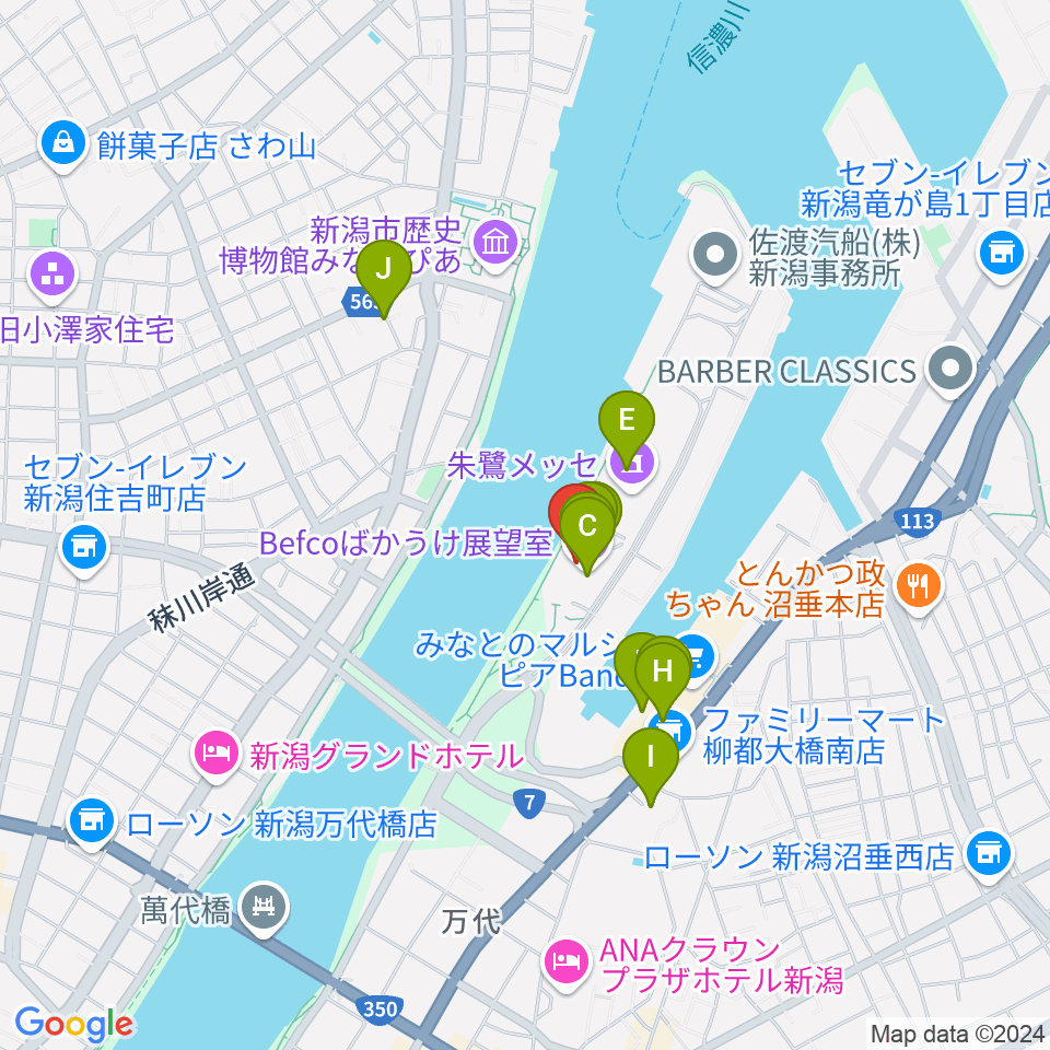 新潟県立万代島美術館周辺のカフェ一覧地図