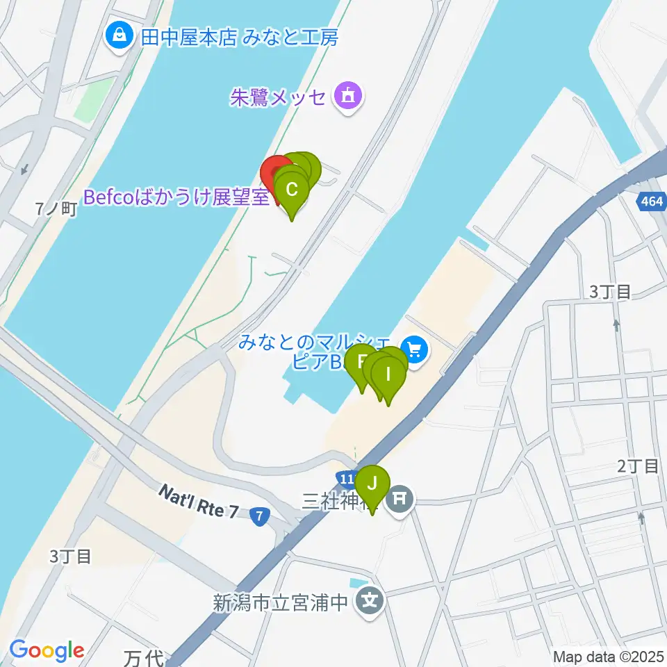 新潟県立万代島美術館周辺のカフェ一覧地図