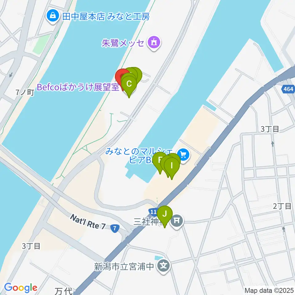 新潟県立万代島美術館周辺のカフェ一覧地図