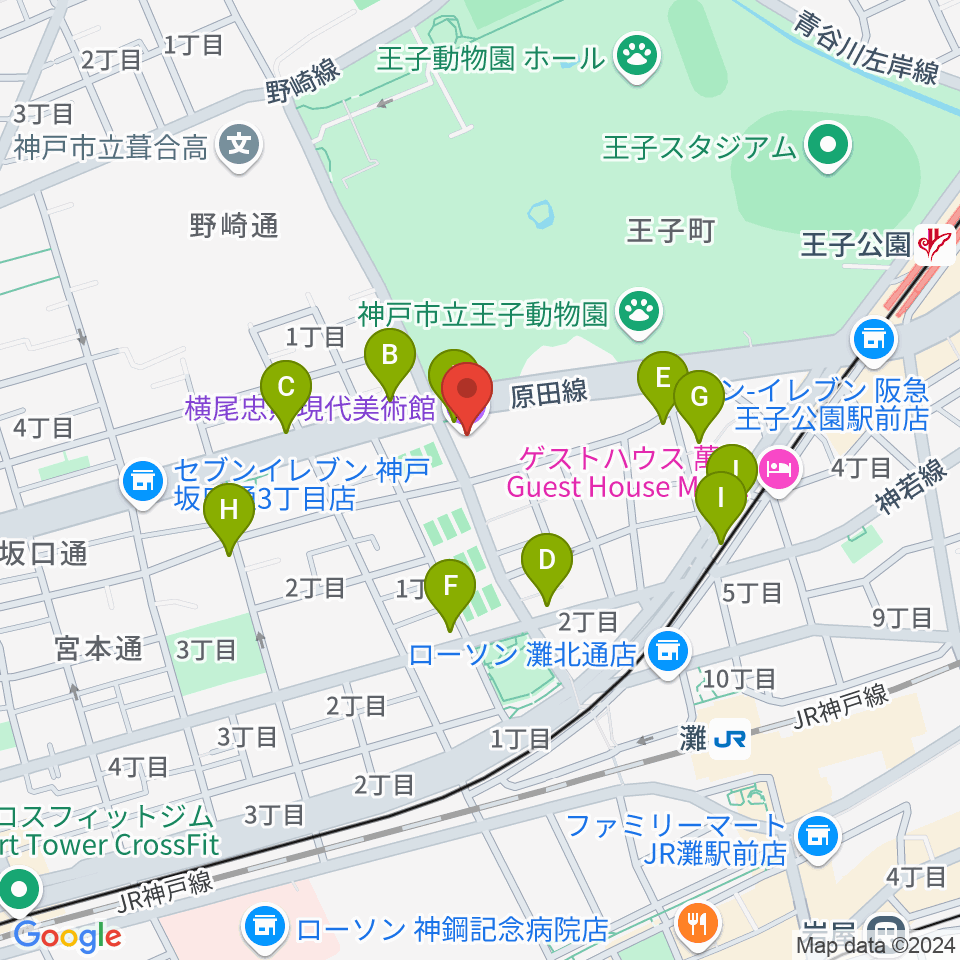 横尾忠則現代美術館周辺のカフェ一覧地図